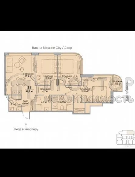 1-комнатная квартира, 90.7 м² - фото 9