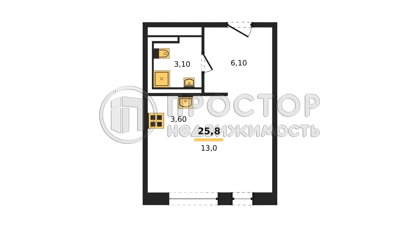 Студия, 25.8 м² - фото 6