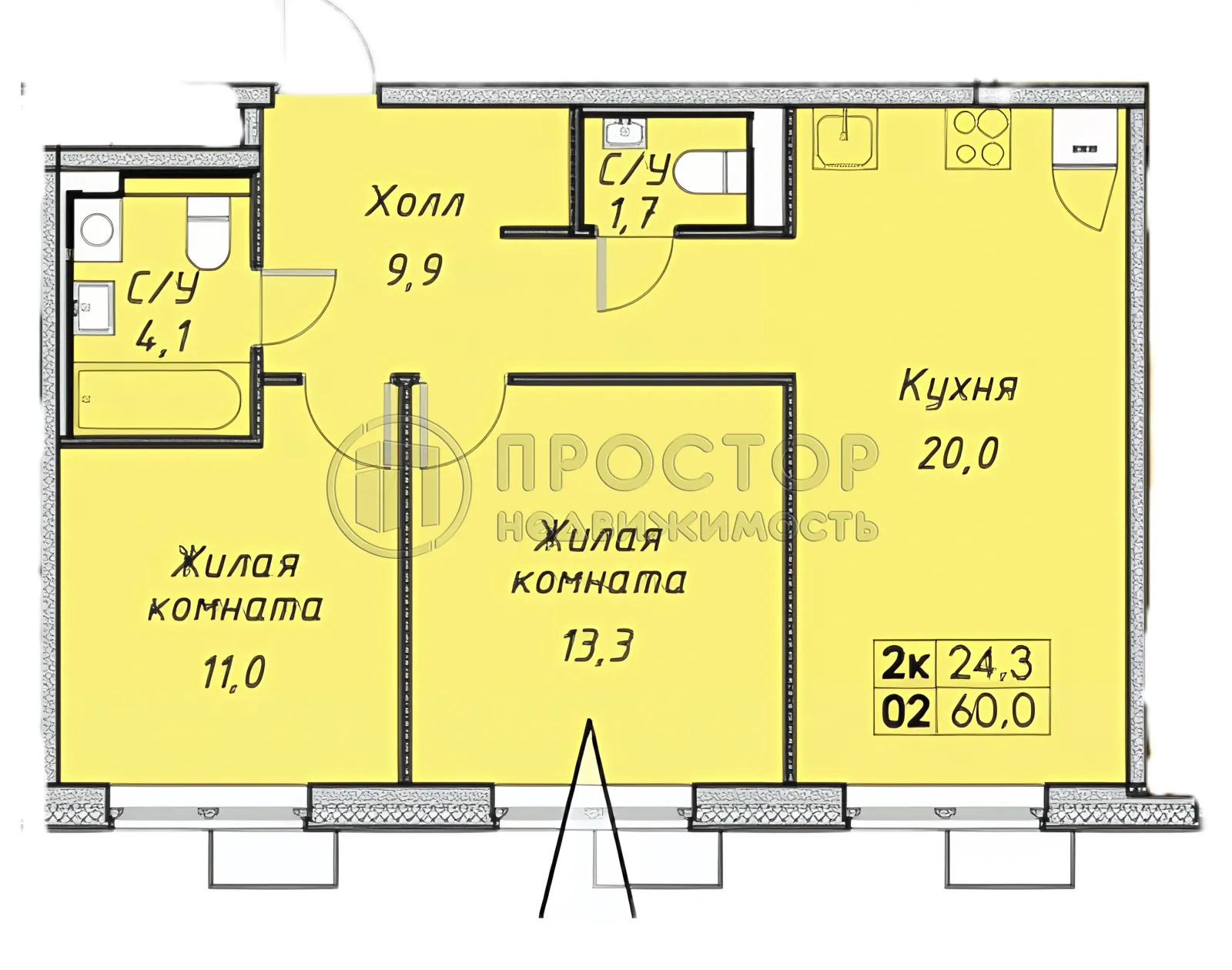 2-комнатная квартира, 59.6 м² - фото 34