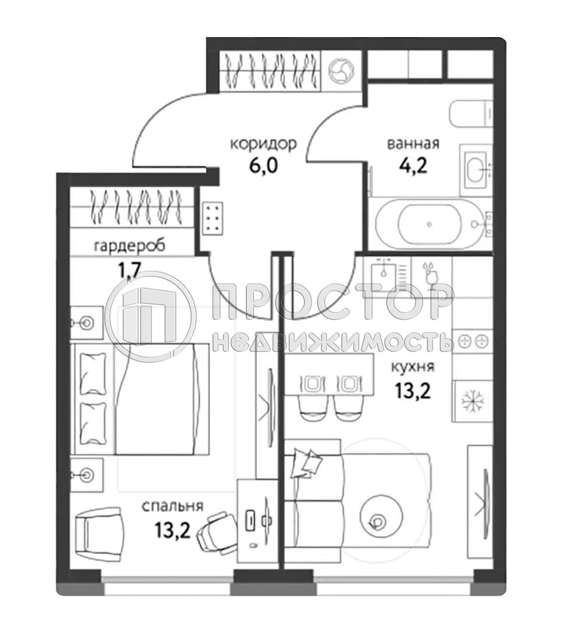 1-комнатная квартира, 38.3 м² - фото 11