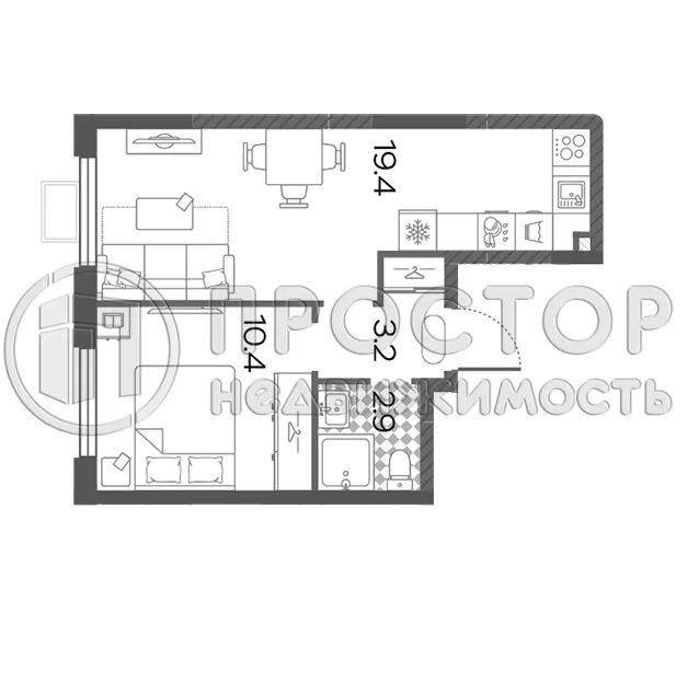 1-комнатная квартира, 36.6 м² - фото 6