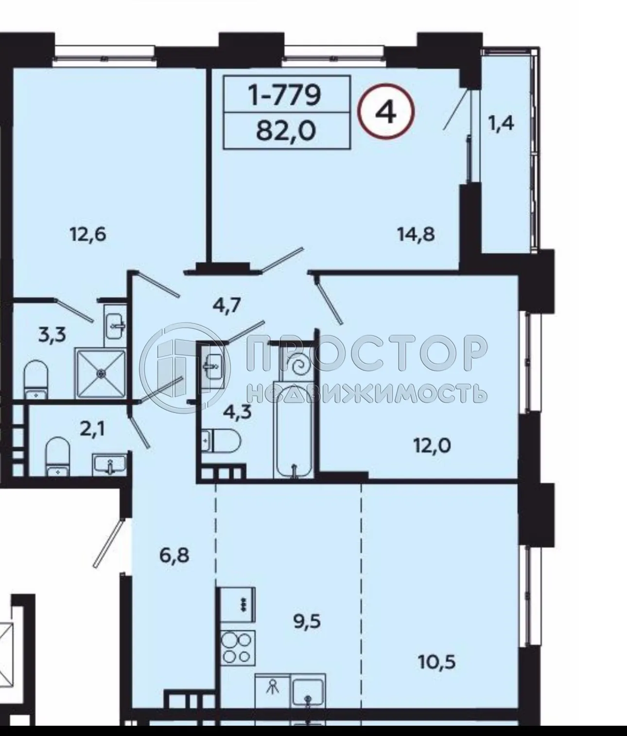 4-комнатная квартира, 80.6 м² - фото 16