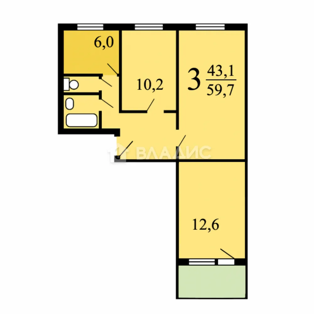3-комнатная квартира, 59.2 м² - фото 8