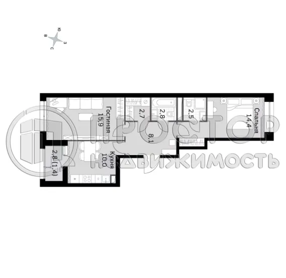 2-комнатная квартира, 57 м² - фото 5