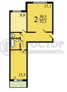 2-комнатная квартира, 52.5 м² - фото 6