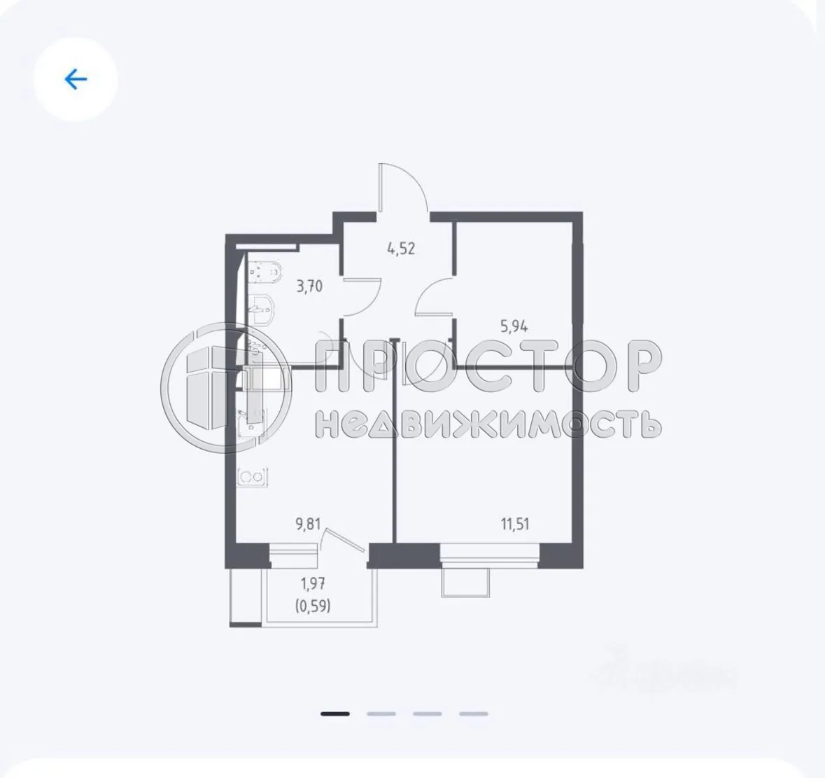1-комнатная квартира, 35.7 м² - фото 20