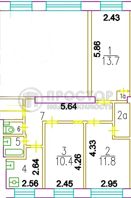 3-комнатная квартира, 57.5 м² - фото 16
