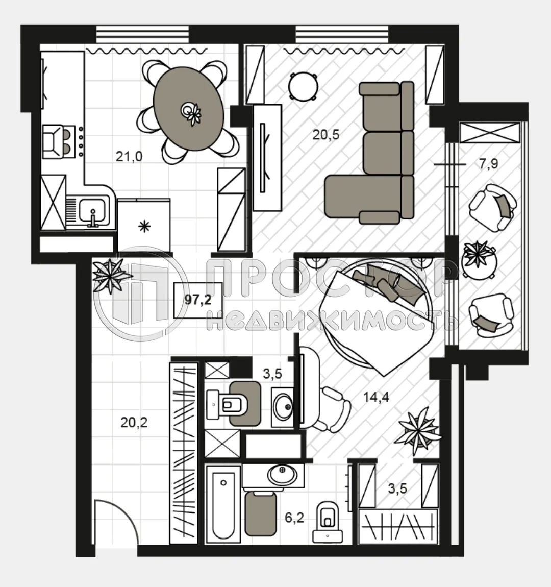2-комнатная квартира, 97.2 м² - фото 10
