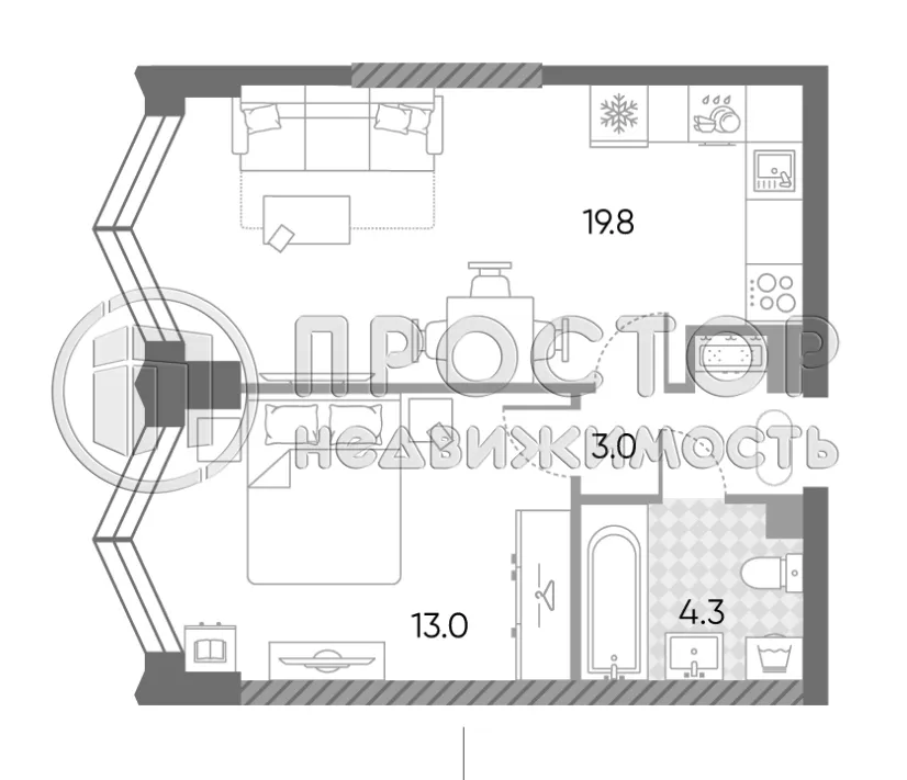1-комнатная квартира, 40.1 м² - фото 17