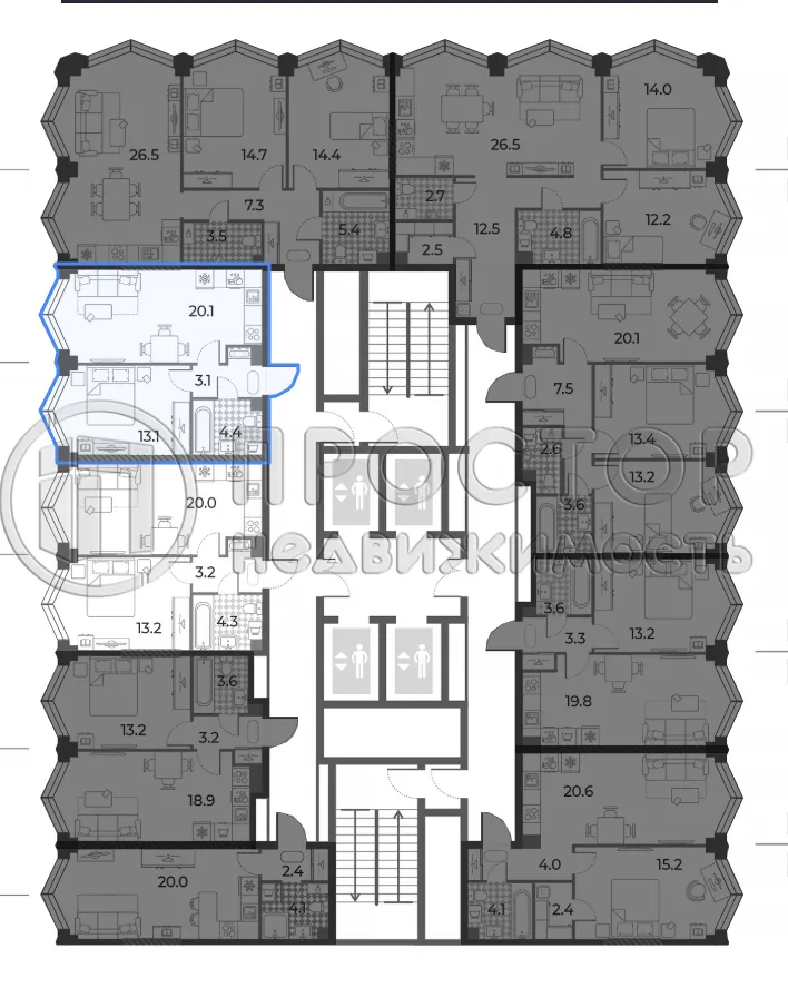 1-комнатная квартира, 40.1 м² - фото 3