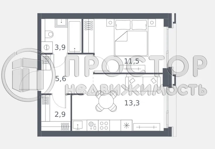 1-комнатная квартира, 37.2 м² - фото 9