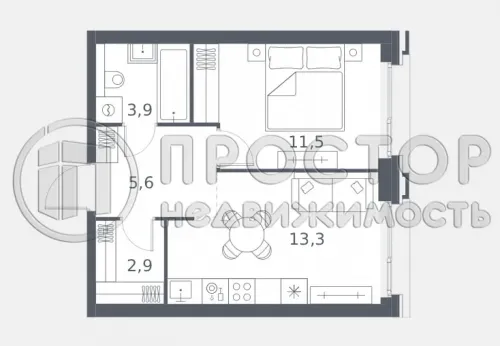 1-комнатная квартира, 37.2 м² - фото 10