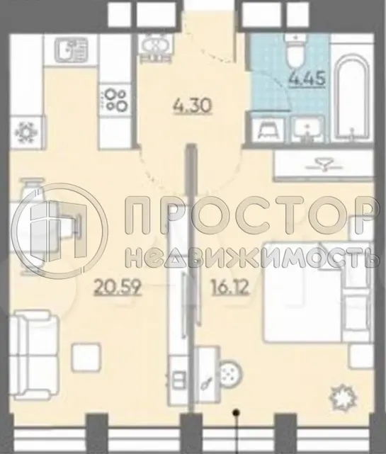 1-комнатная квартира, 46.2 м² - фото 9