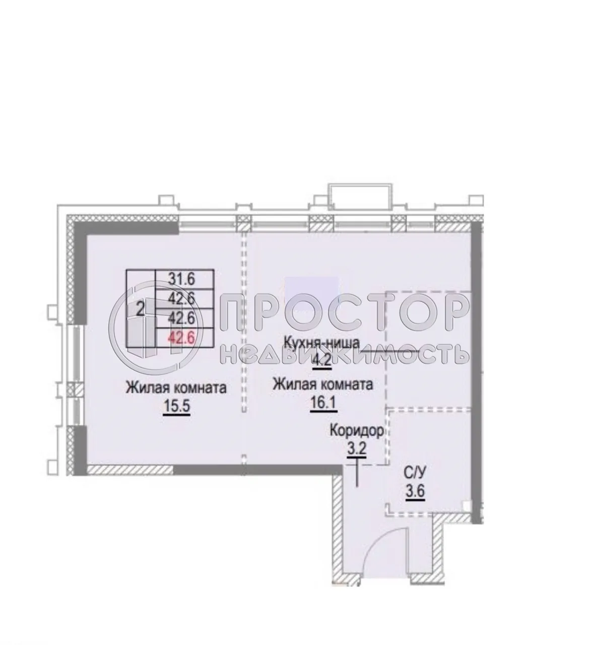 1-комнатная квартира, 42.6 м² - фото 8