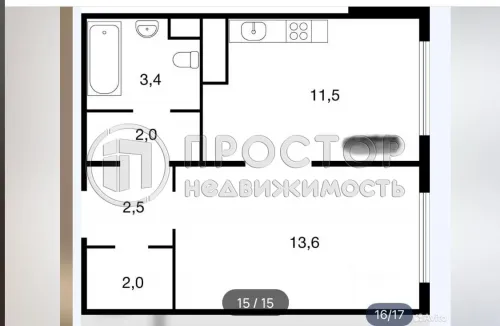 1-комнатная квартира, 35 м² - фото 10