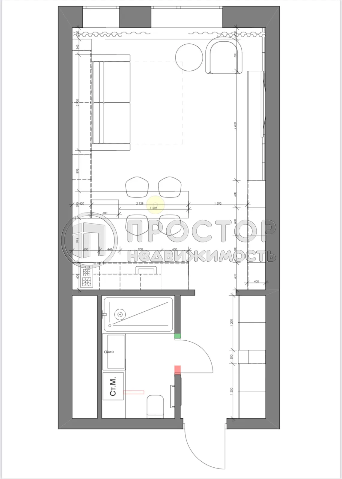 Студия, 34.7 м² - фото 20