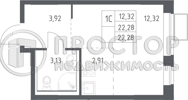 Студия, 22.28 м² - фото 13