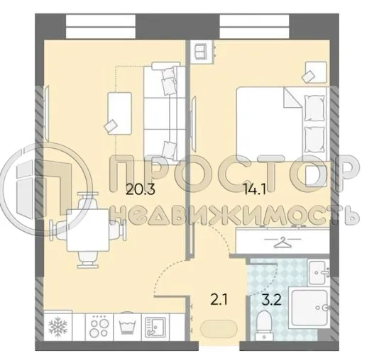 1-комнатная квартира, 39.8 м² - фото 9