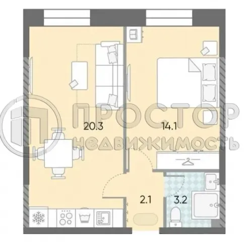 1-комнатная квартира, 39.8 м² - фото 9
