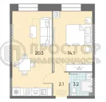 1-комнатная квартира, 39.8 м² - фото 18