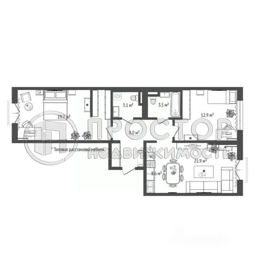 2-комнатная квартира, 77.7 м² - фото 29