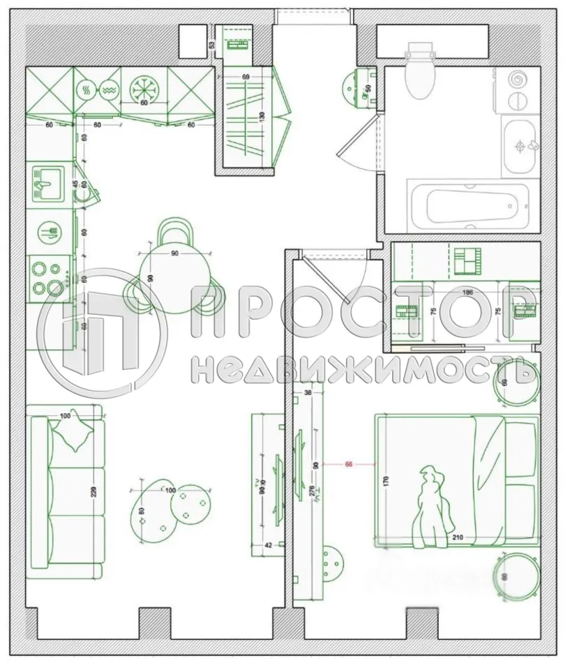1-комнатная квартира, 46 м² - фото 22