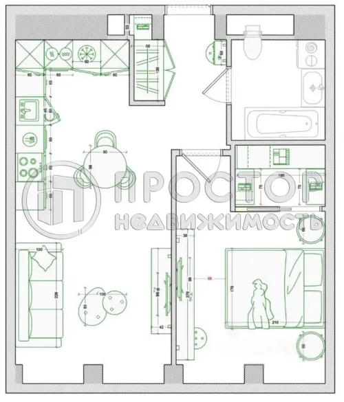 1-комнатная квартира, 46 м² - фото 22
