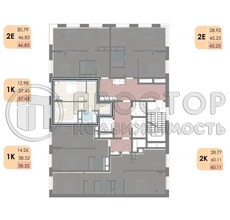 1-комнатная квартира, 37.49 м² - фото 17