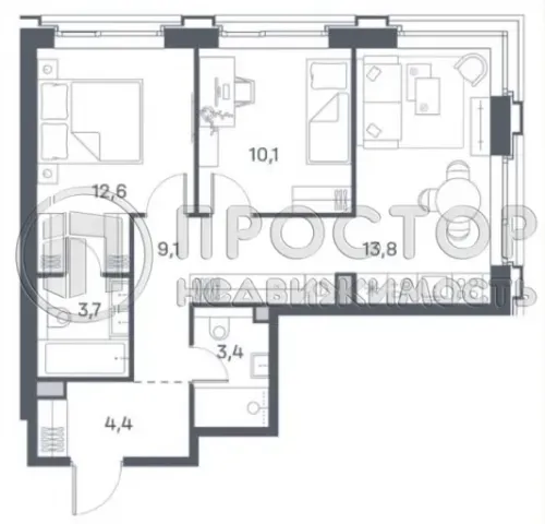 2-комнатная квартира, 57.1 м² - фото 9