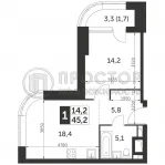 1-комнатная квартира, 45.2 м² - фото 37