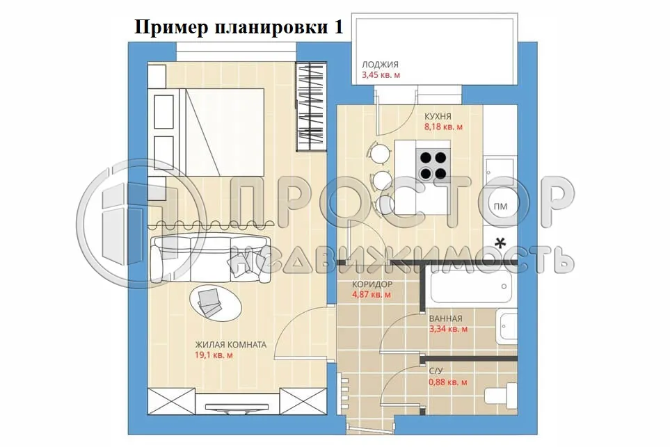 1-комнатная квартира, 37.1 м² - фото 20