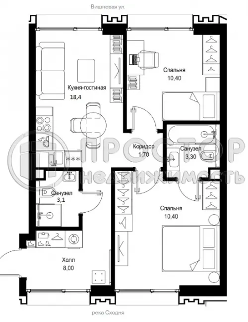 2-комнатная квартира, 55.9 м² - фото 15