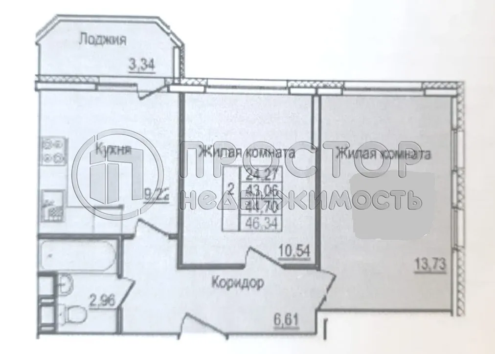 2-комнатная квартира, 43.3 м² - фото 3