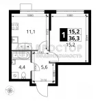 1-комнатная квартира, 36.3 м² - фото 25