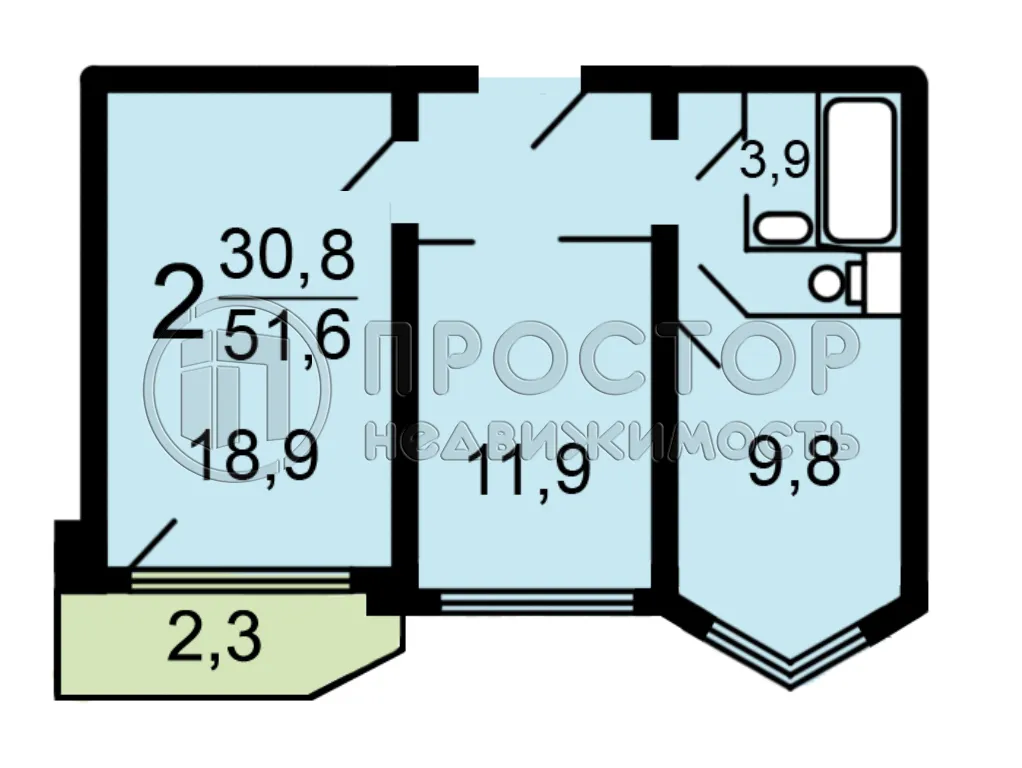 2-комнатная квартира, 51.6 м² - фото 36