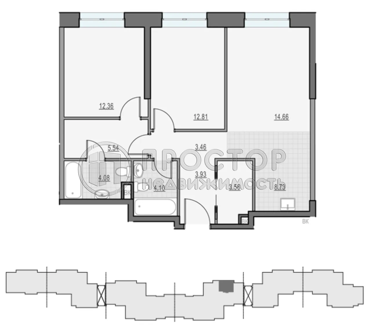 3-комнатная квартира, 73.3 м² - фото 32