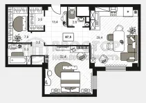 2-комнатная квартира, 87.5 м² - фото 11