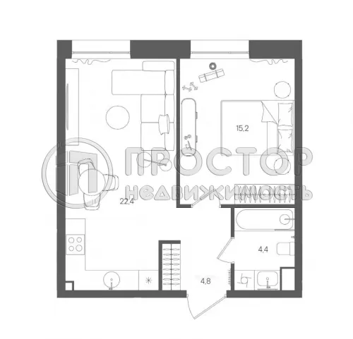 1-комнатная квартира, 46.8 м² - фото 19