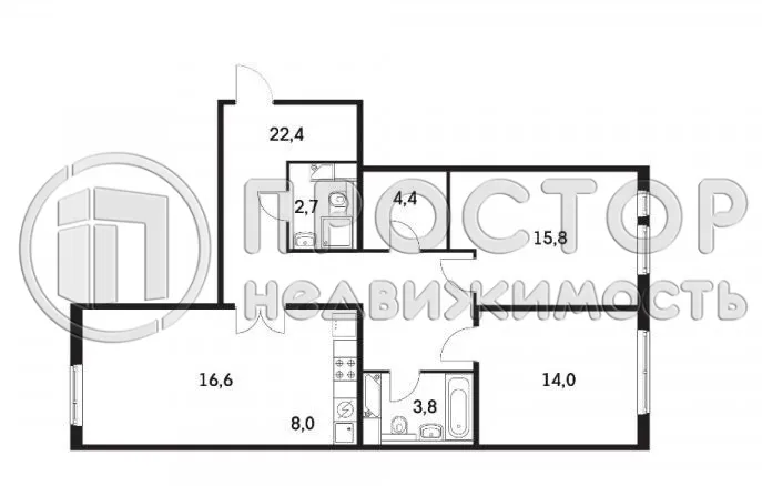 2-комнатная квартира, 87.1 м² - фото 19