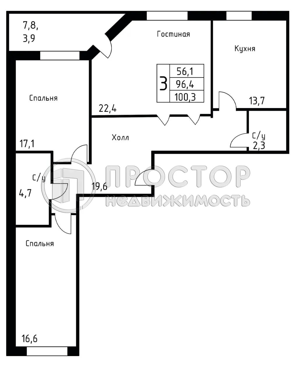 3-комнатная квартира, 96.4 м² - фото 21