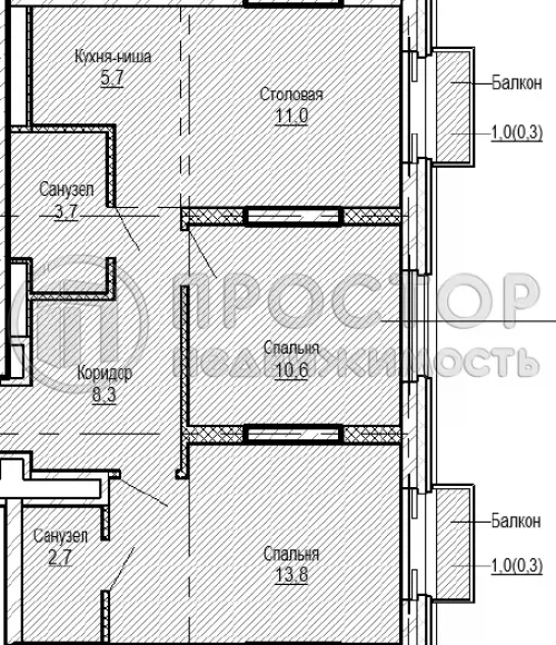 2-комнатная квартира, 57.8 м² - фото 3