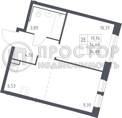 2-комнатная квартира, 34.68 м² - фото 12
