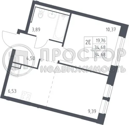 2-комнатная квартира, 34.68 м² - фото 5