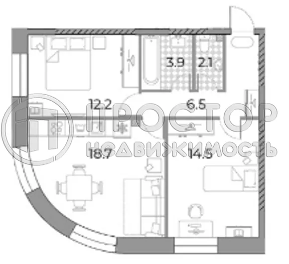 2-комнатная квартира, 57.9 м² - фото 5