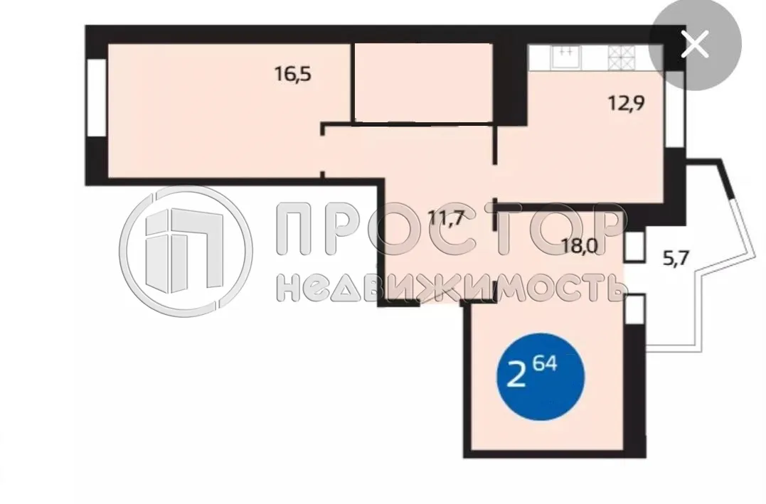 2-комнатная квартира, 64 м² - фото 12