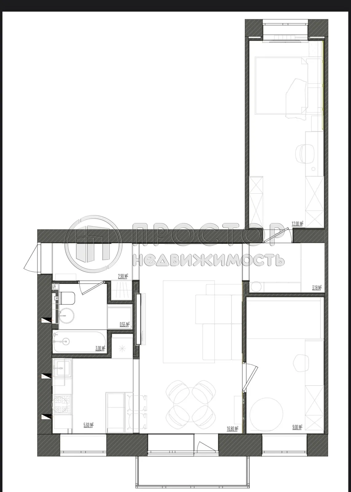 2-комнатная квартира, 55.4 м² - фото 17
