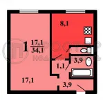 1-комнатная квартира, 34.1 м² - фото 47