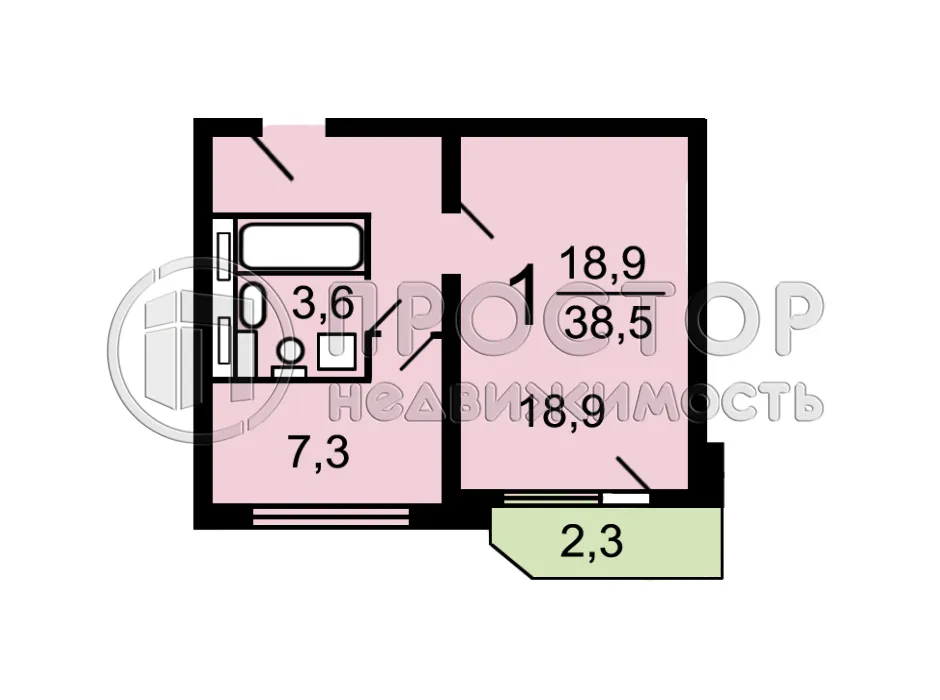 1-комнатная квартира, 38 м² - фото 22