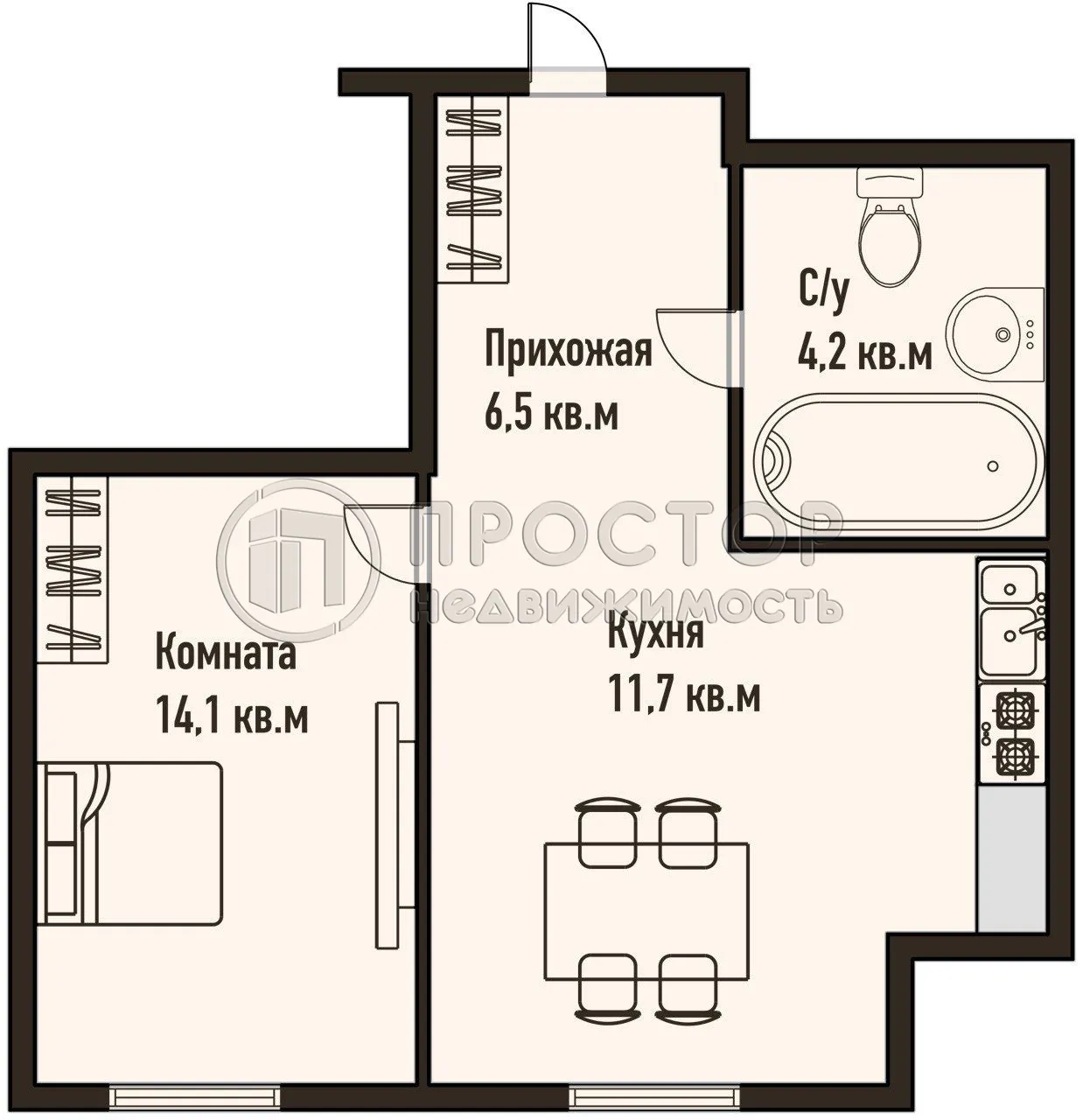 1-комнатная квартира, 36.5 м² - фото 6