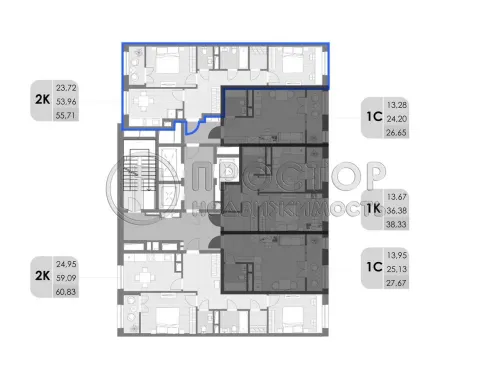 2-комнатная квартира, 55.7 м² - фото 3